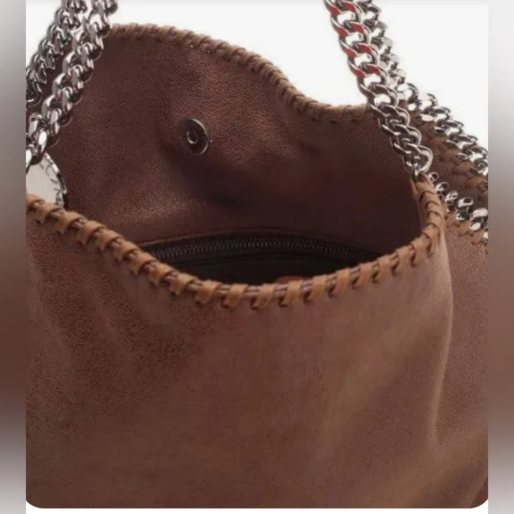 Stella McCartney Falabella Shoulder Bag Tote Brown Shaggy Deer Silver Hardware - Picture 6 of 11